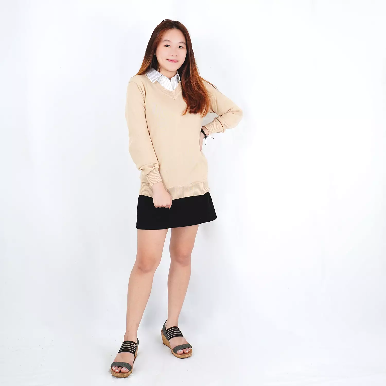 OKECHUKU Vanessa Sweater Rajut / Sweter Knit Wanita Tangan Panjang / Switer Leher V Basic Polos
