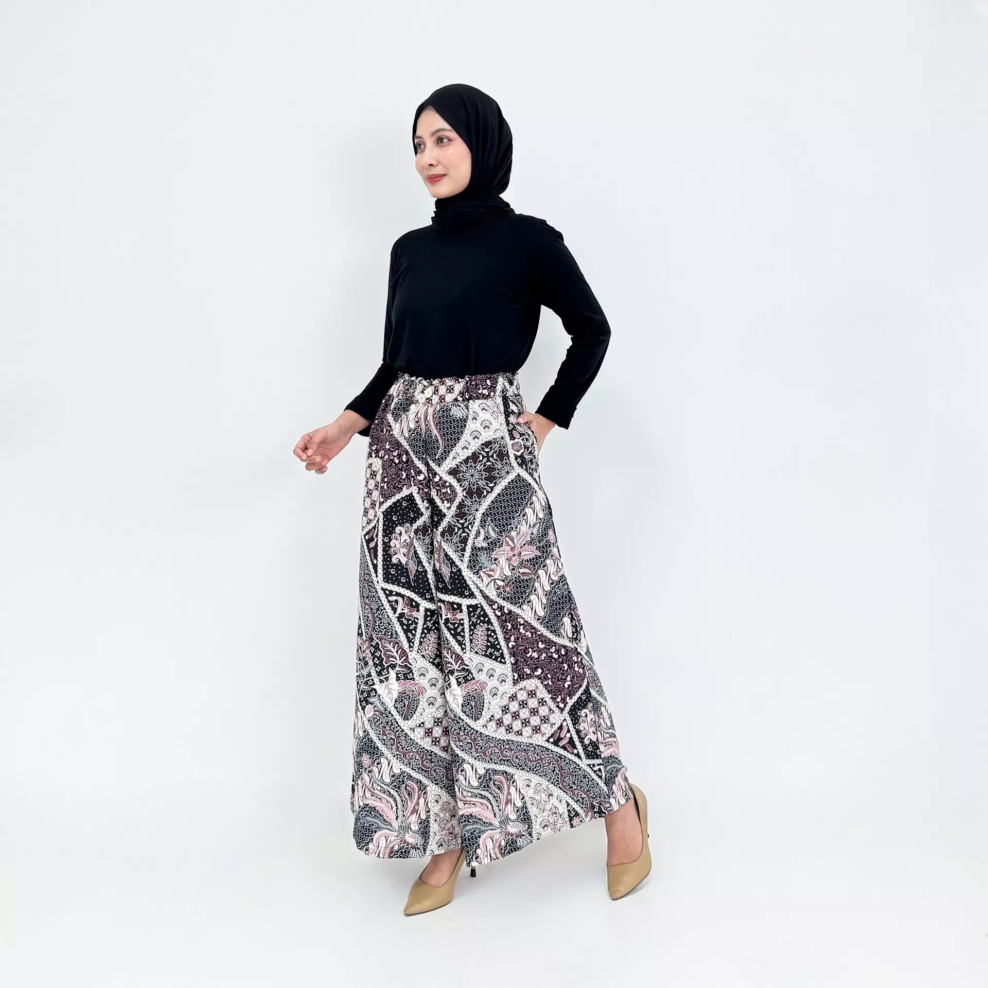 Celana Batik Ashley Premium UNGU Kulot Basic Formal Wanita Flare