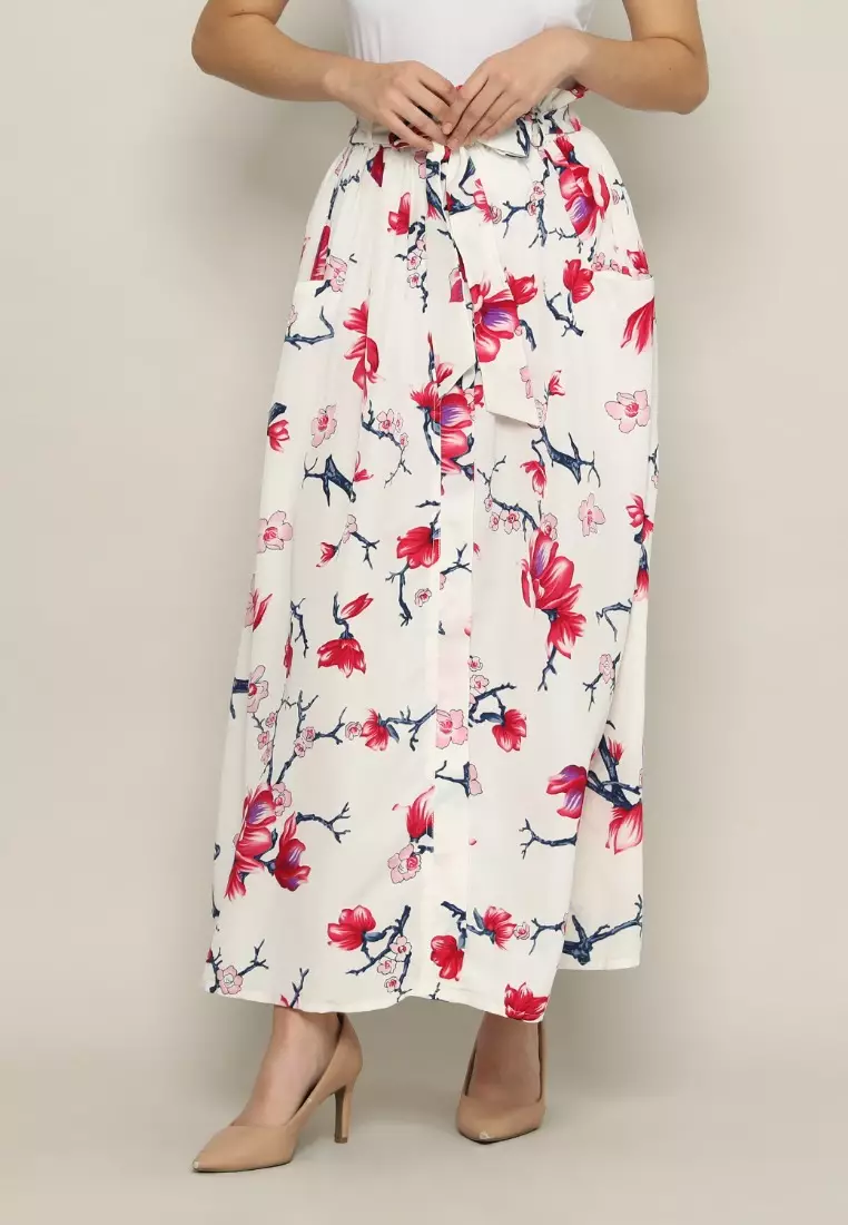 Jual FAME Rok Flowy Wanita Panjang Floral Print Broken White - 9310113 ...