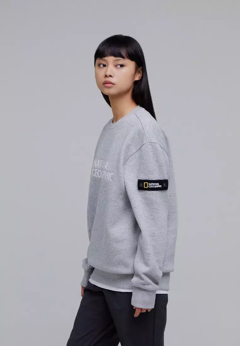 ★【NATIONAL GEOGRAPHIC】★POLYCARTER BIG LOGO SWEATSHIR.T★ Unisex POLICARTER Big LOGO Fleece Sweatshirt - STORM