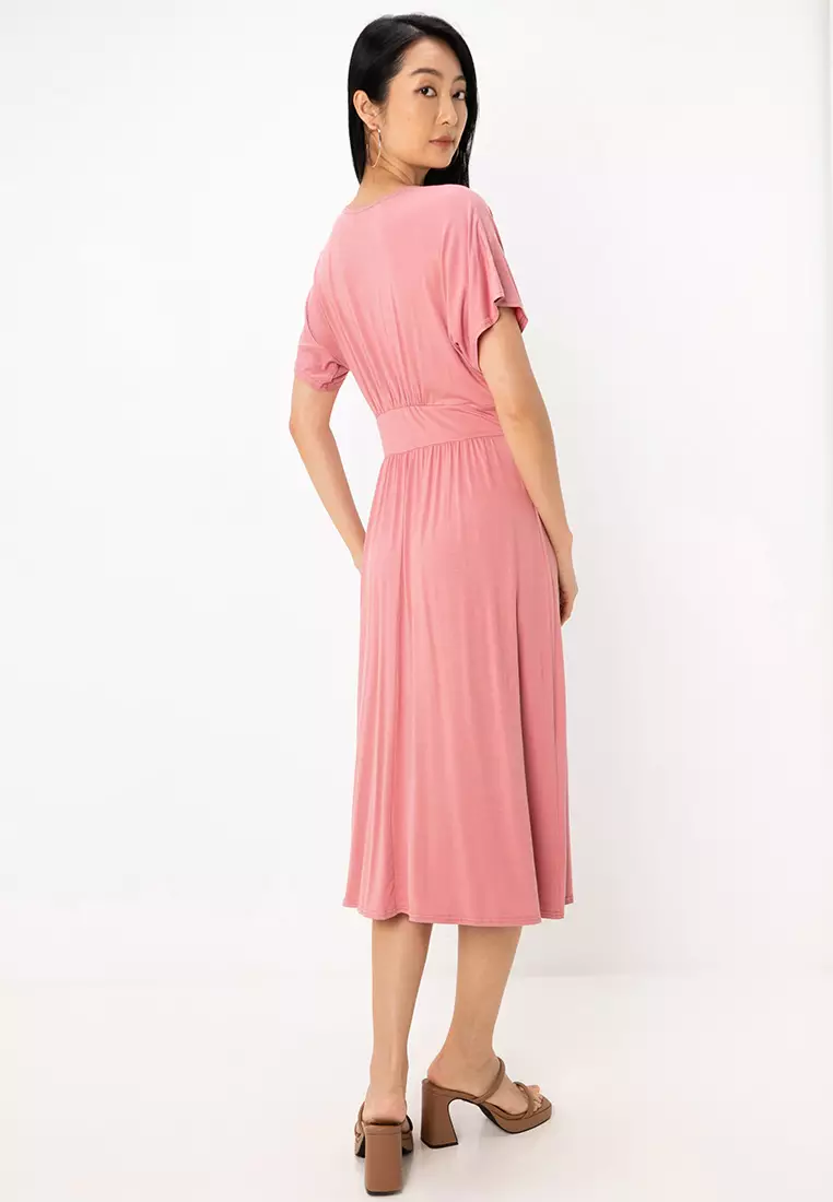 Waisted Midi Tea Dress With Buttons