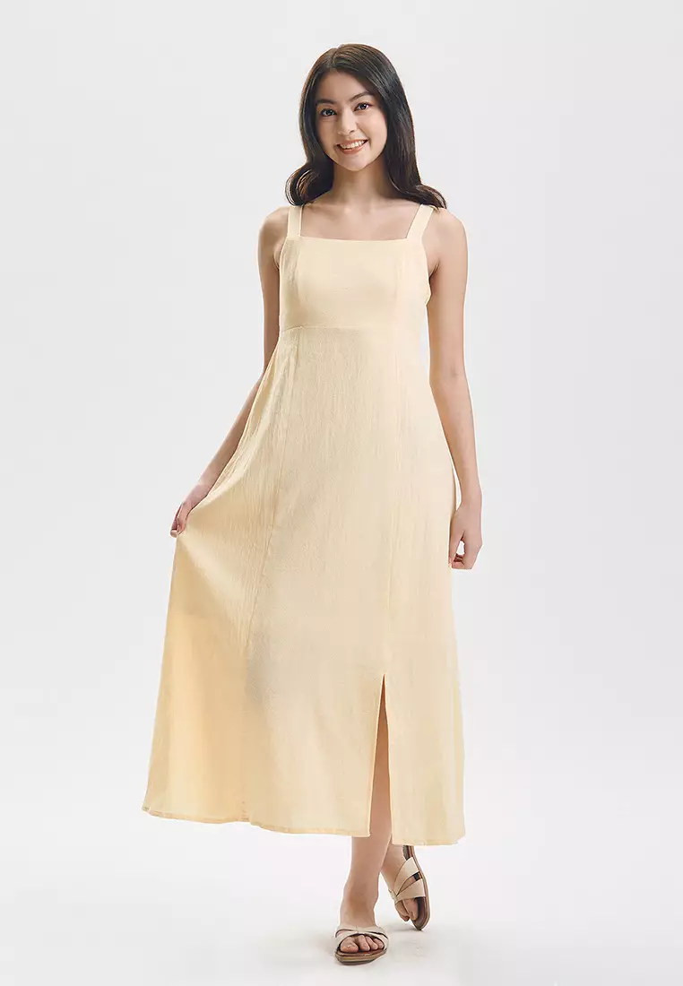 Wide Strap Midi Dress with Front Slit