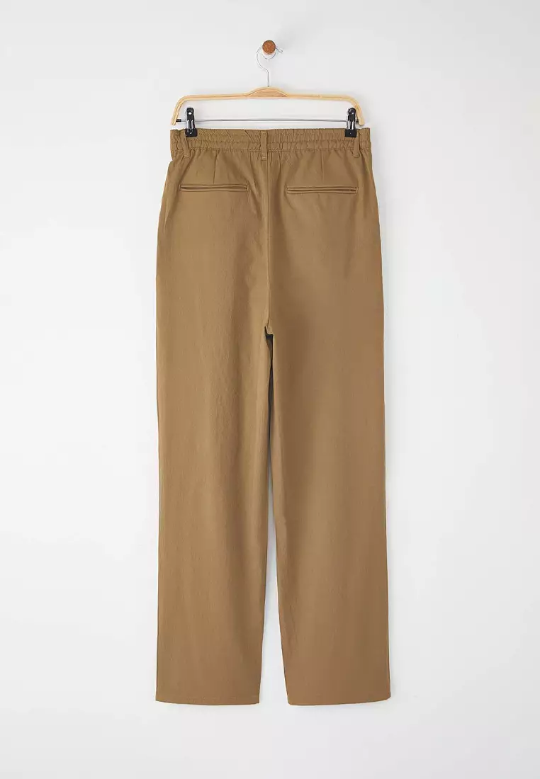 Beige Wide Leg Loose Fabric Baggy Trousers Tmnss23Pl00039