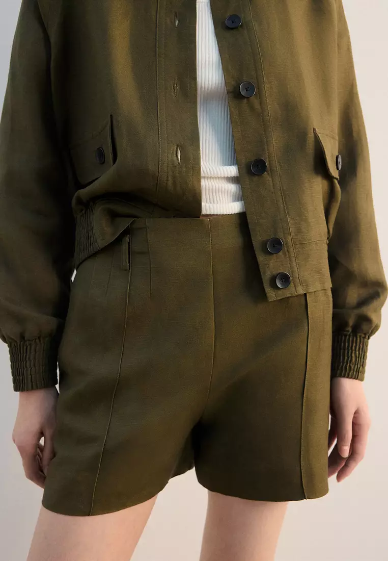 High-Waist Linen Shorts