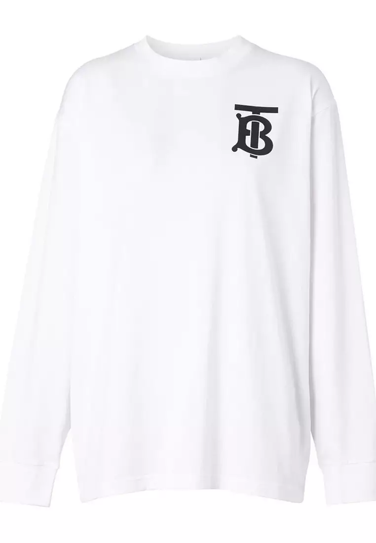 BURBERRY Burberry ZALORA Hong Online T-Shirt BURBERRY | Long White Motif | 2024 Sleeve Kong in Buy Monogram