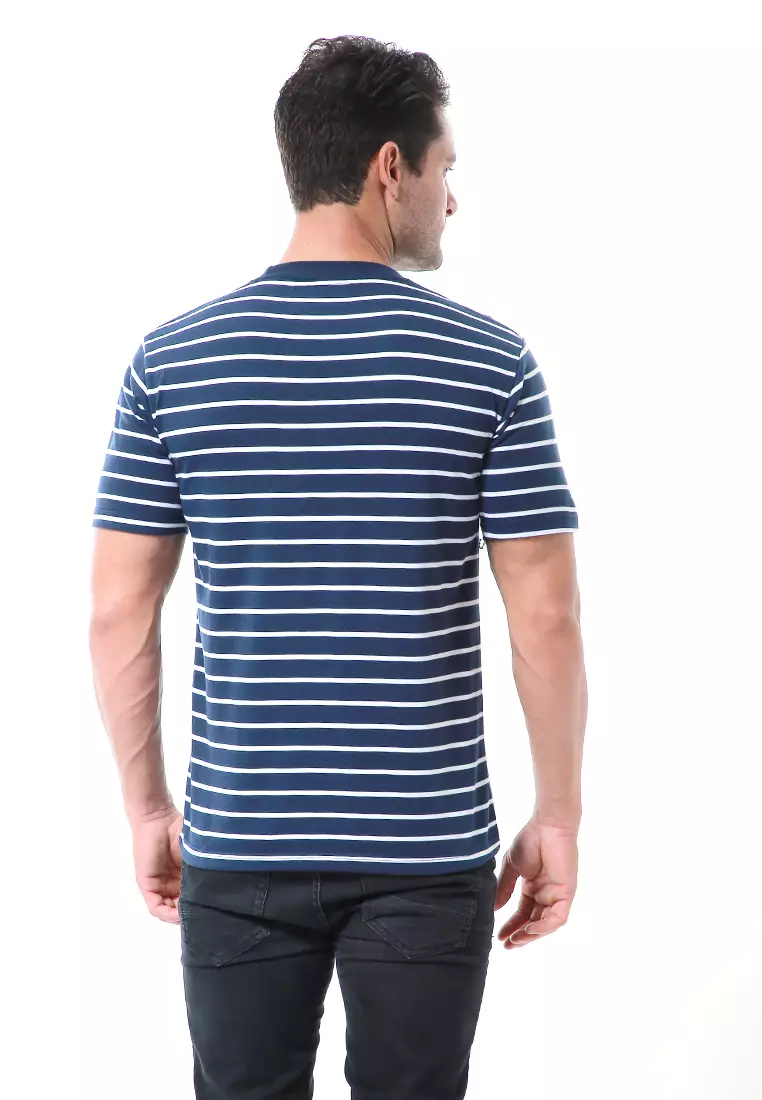 Aisley Kaos Pria Lengan Pendek Sweatshirt Kasual Stripe Motive Material Cotton ORIGINAL - Navy