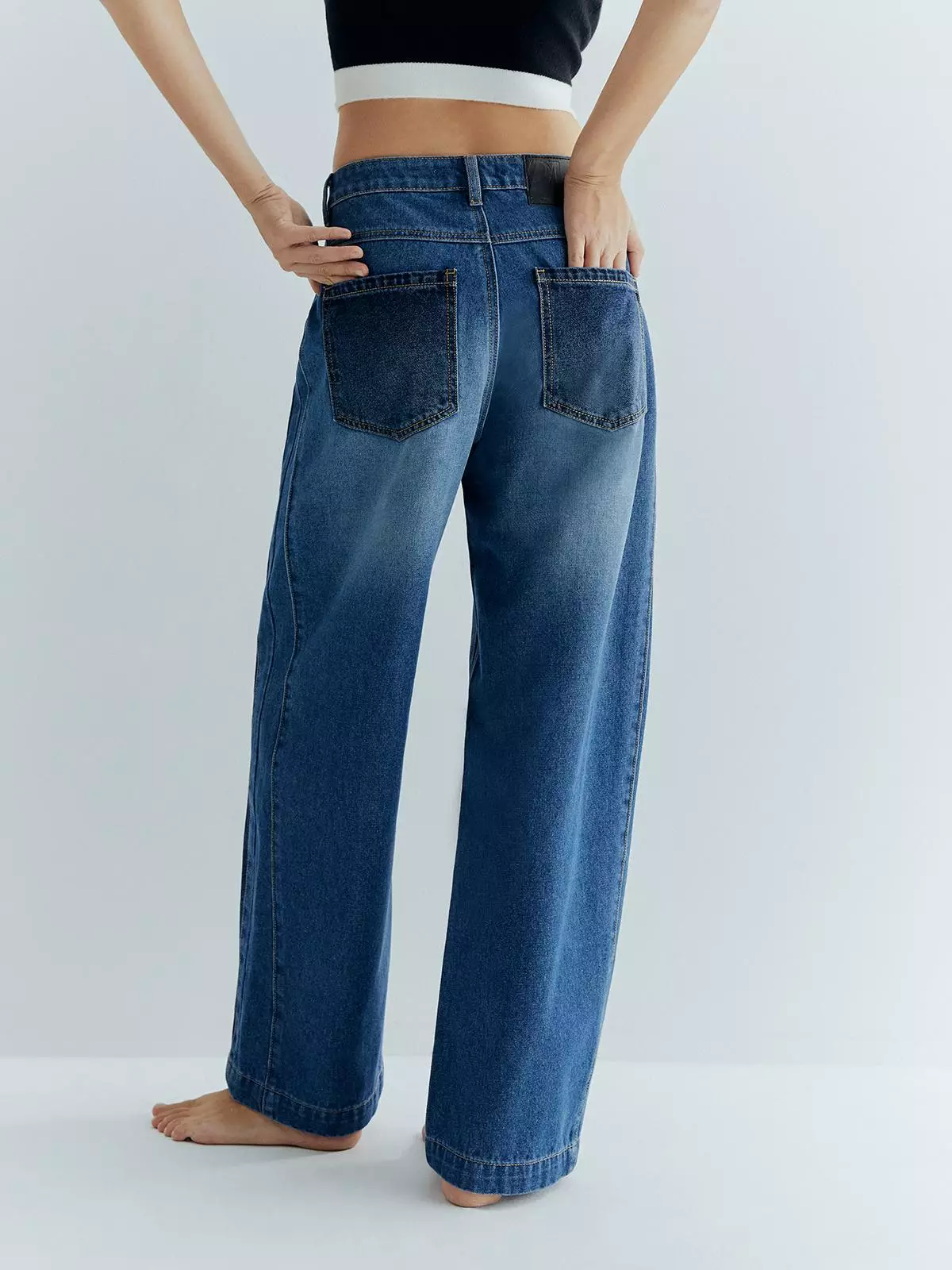 Low Waist Ombre Straight Jeans - Blue