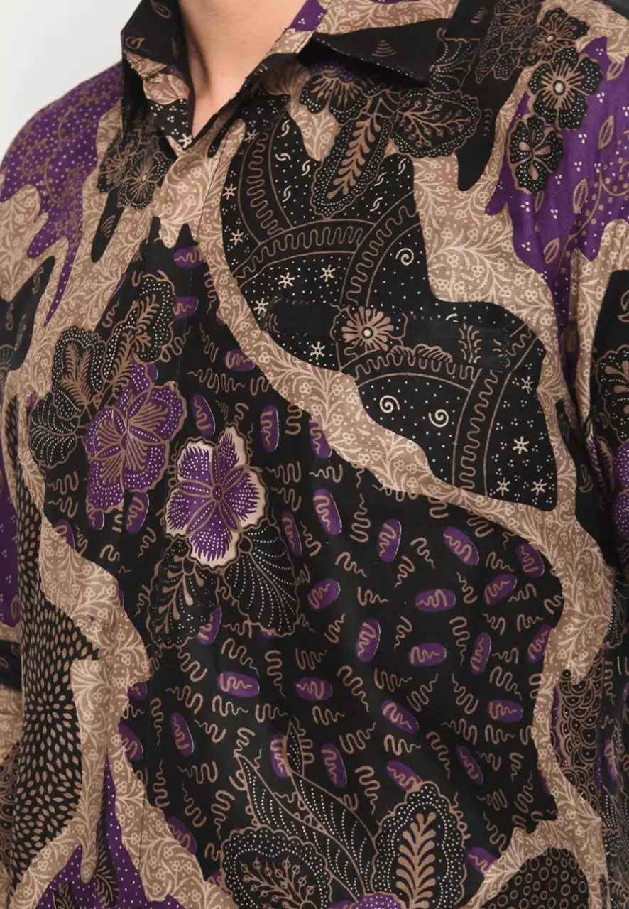 Cingkarabala Ungu Kemeja Batik Pria Premium Slimfit Modern Lengan Panjang