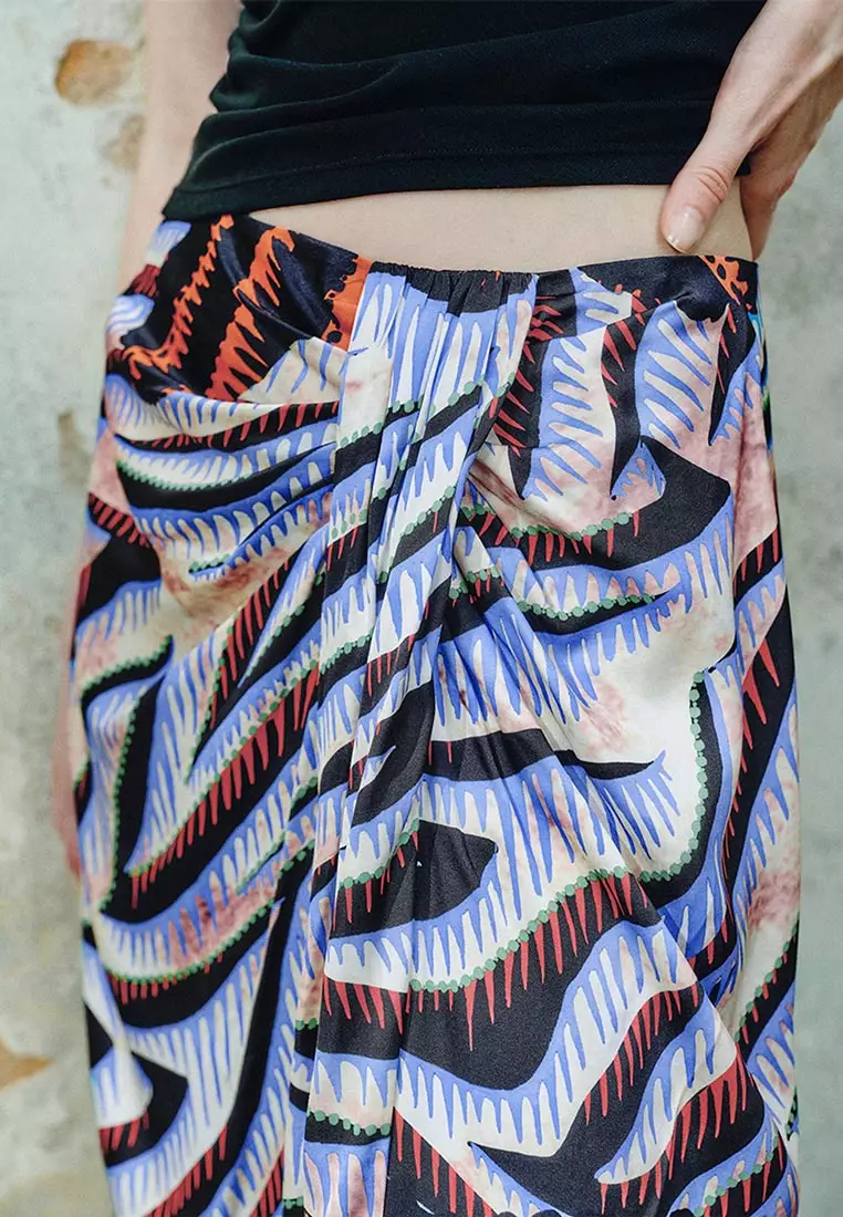High Waist Tropical Print Wrap Maxi Skirt