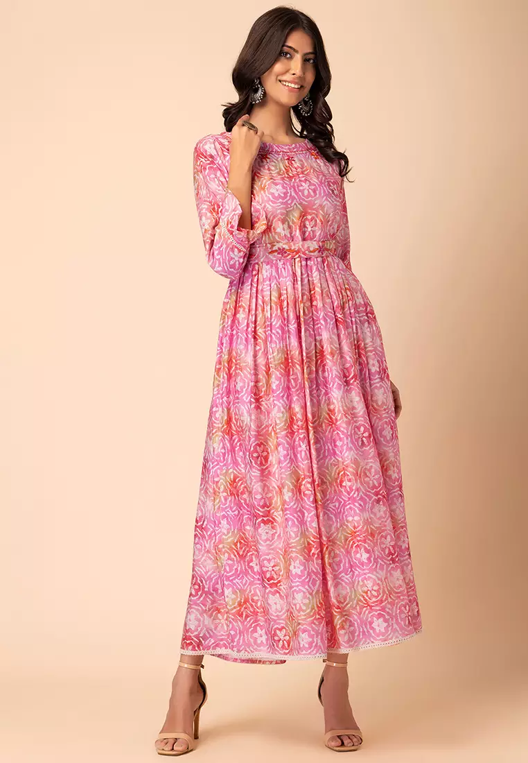 Bright Pink Batik Print Viscose Maxi Dress
