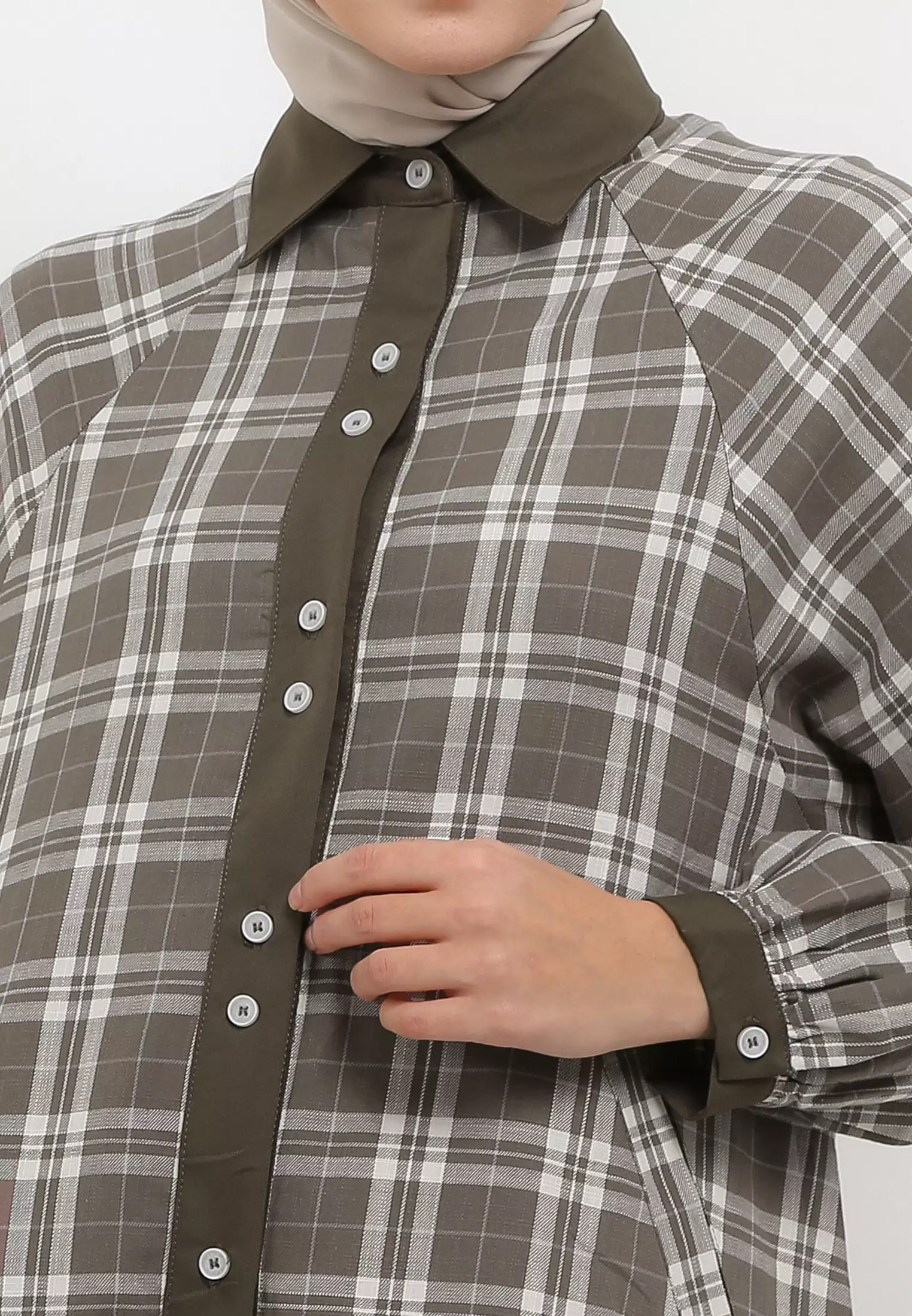 MFMW Slubby Tunik Military Olive Motif Kotak