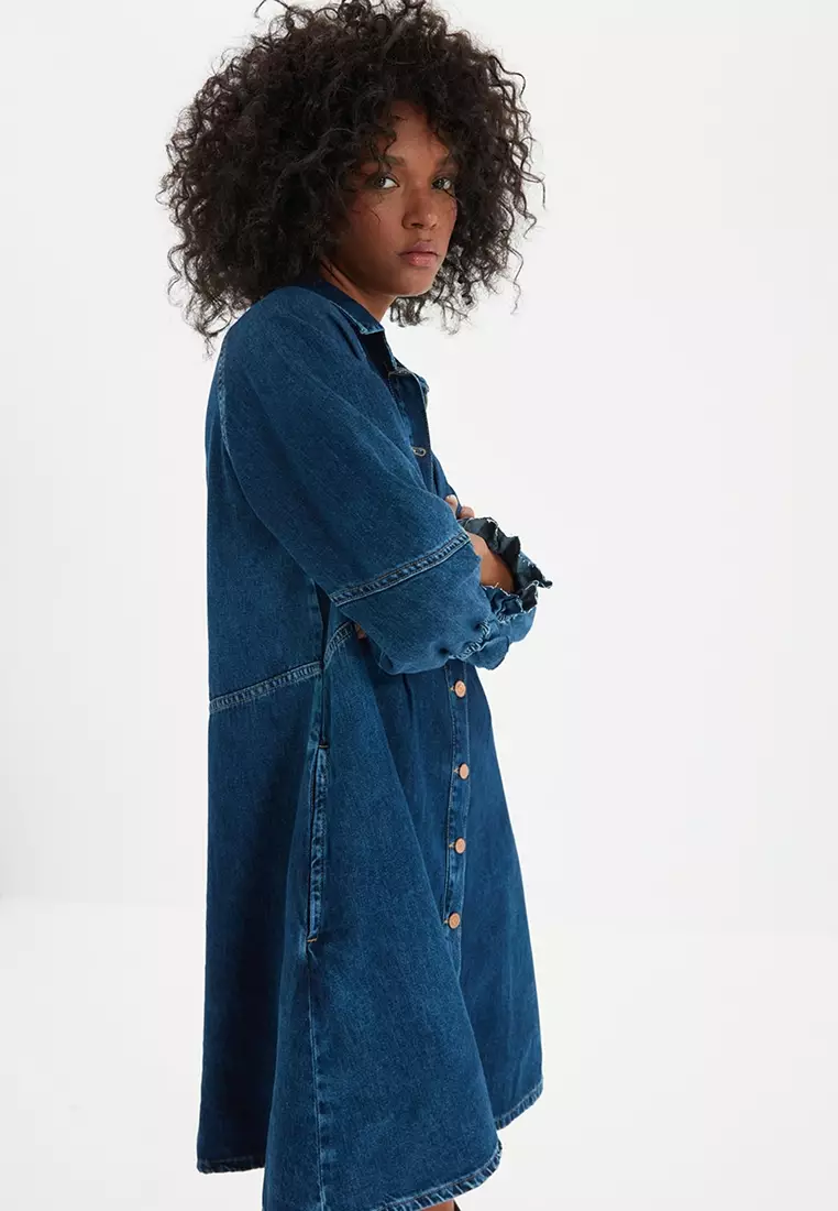 Oversized Denim Dress with Stitching Detail