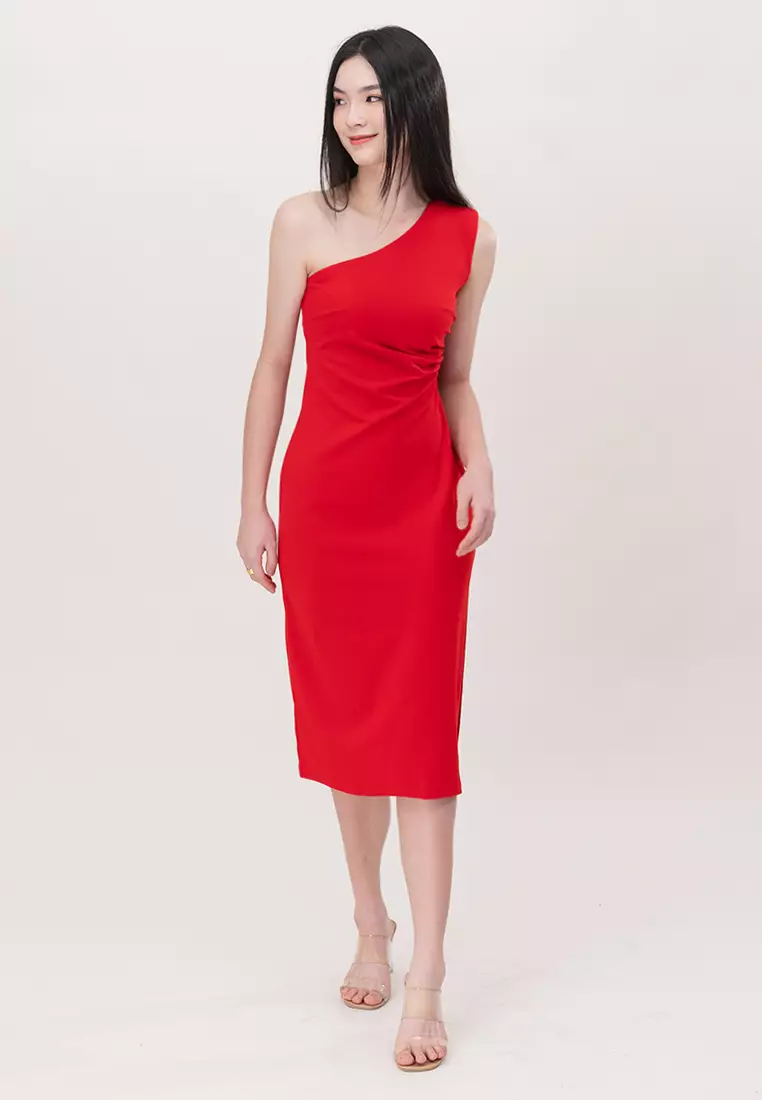 One Shoulder Slim Fit Midi Dress