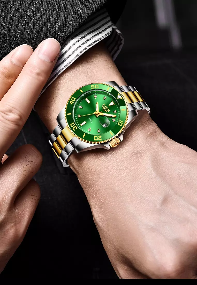 Unisex Classic Diver's Stainless Steel Quartz Watch, Stainless Steel Bracelet