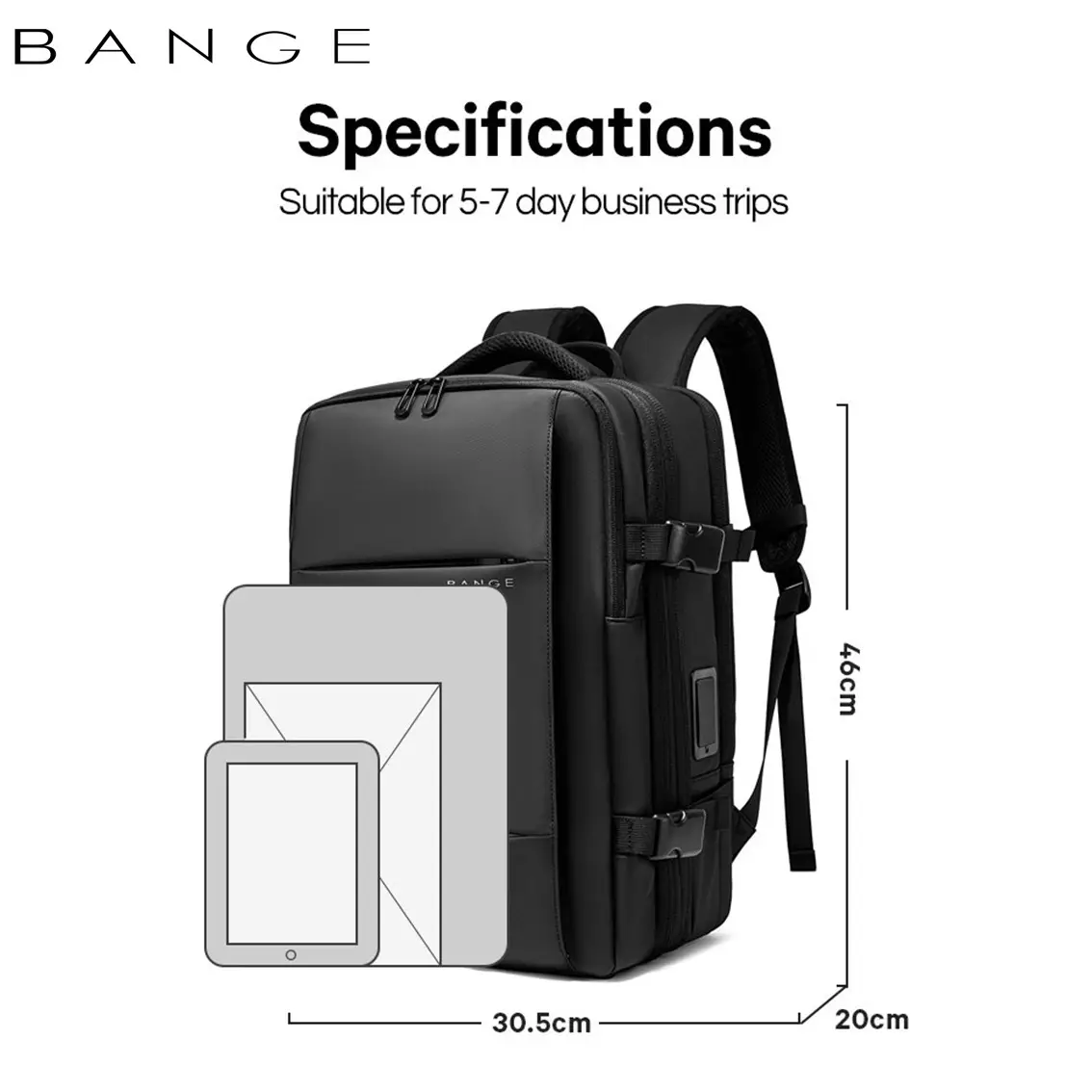 BANGE BG3028-1 Tas Backpack Ransel Laptop Pria Travel USB TSA Lock weight handle vacuum Expandable