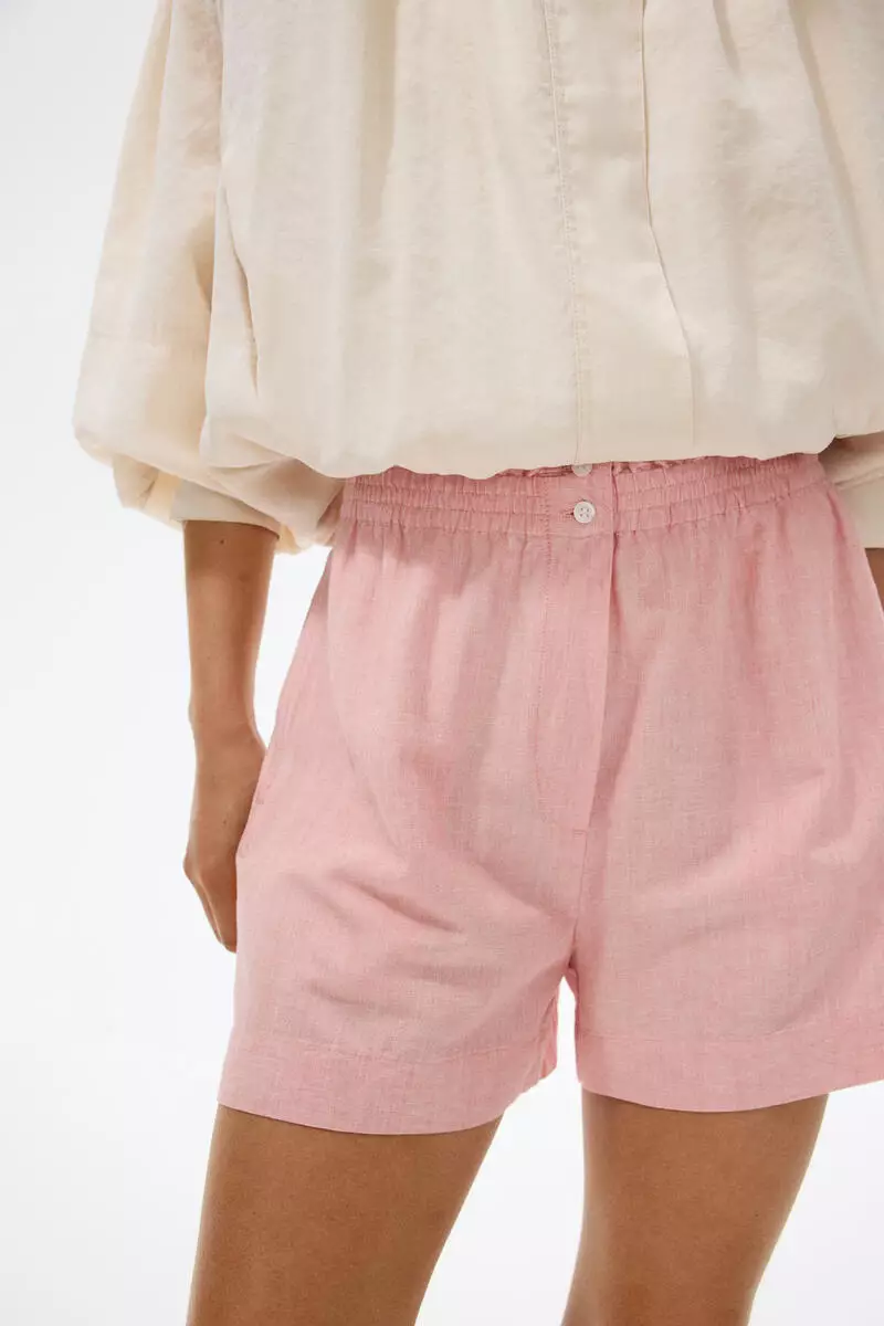 Linen-blend paper bag shorts