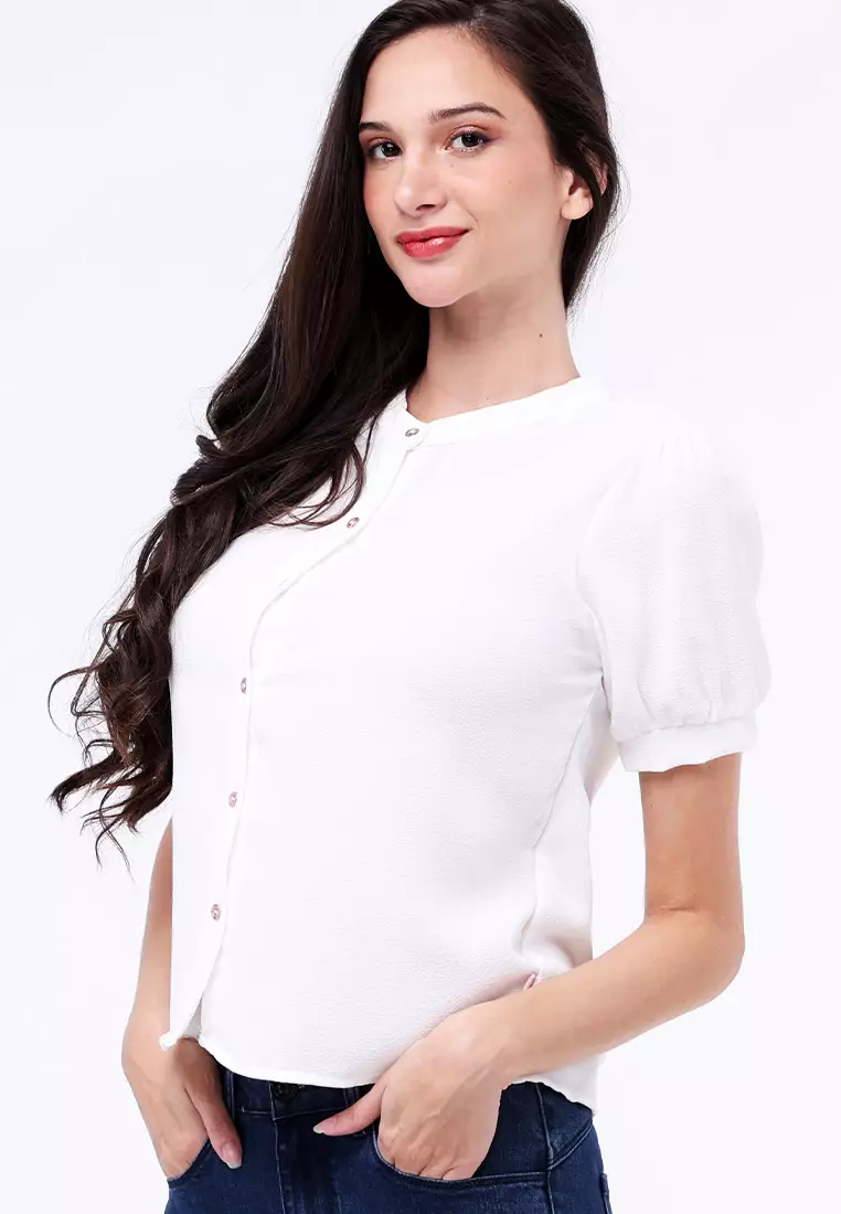 Short Sleeves Chinese Collar Blouse