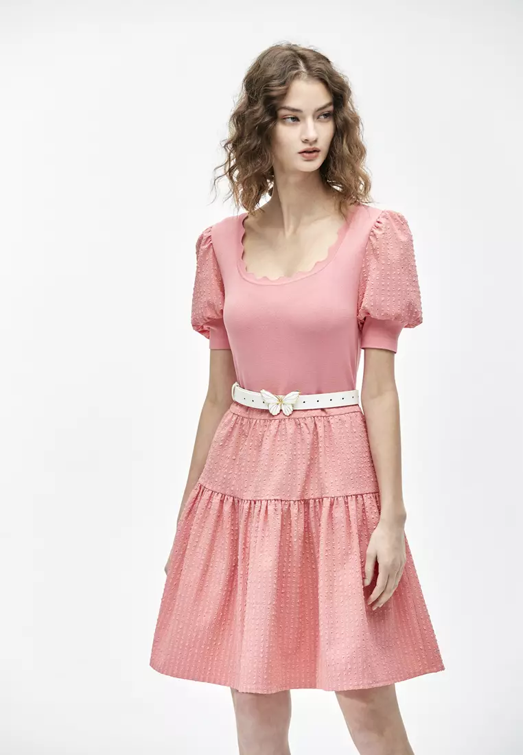 Pink Puff Sleeve Short Dress