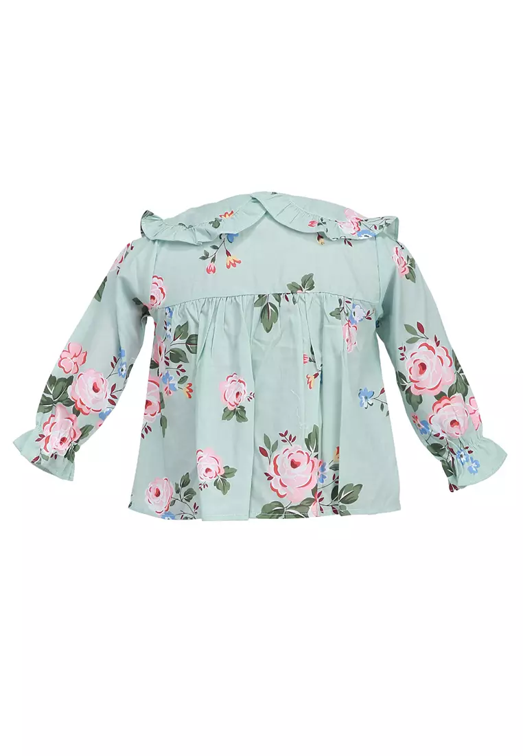 Octavia Atasan Anak Perempuan Blouse Remple Long Sleeve Motif Bunga Material Cotton ORIGINAL - Green