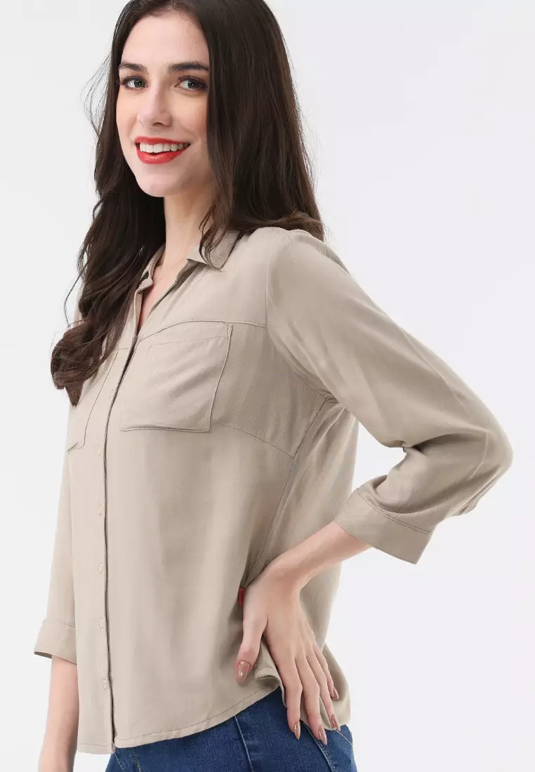 Woven Plain Boldtwill 3/4 Slv. Blouse