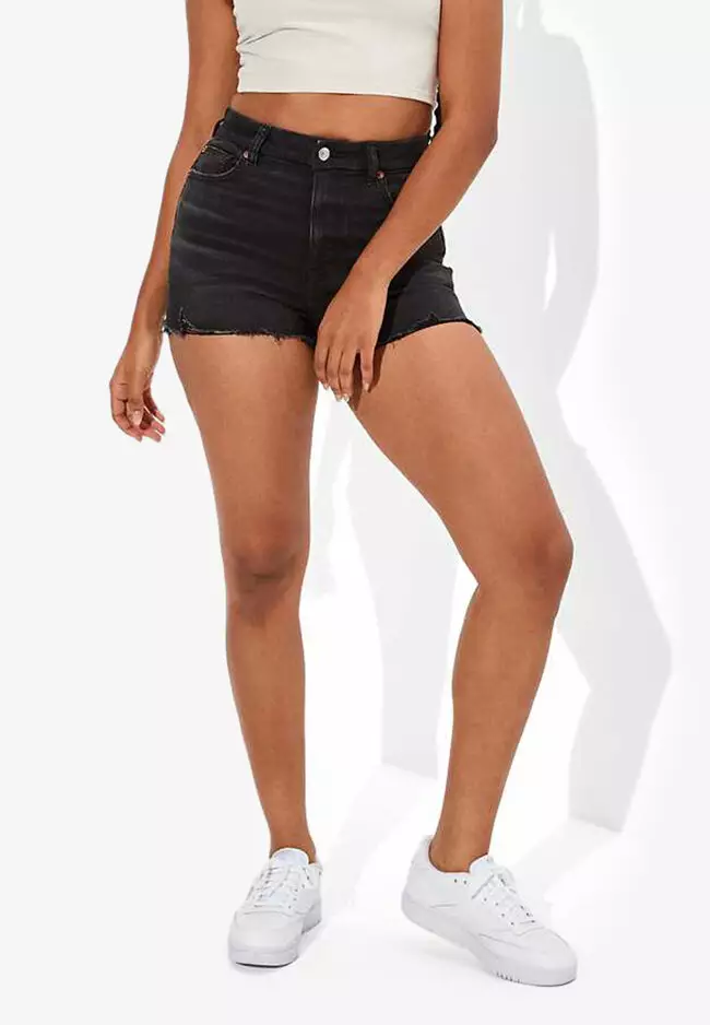 american eagle black distressed shorts