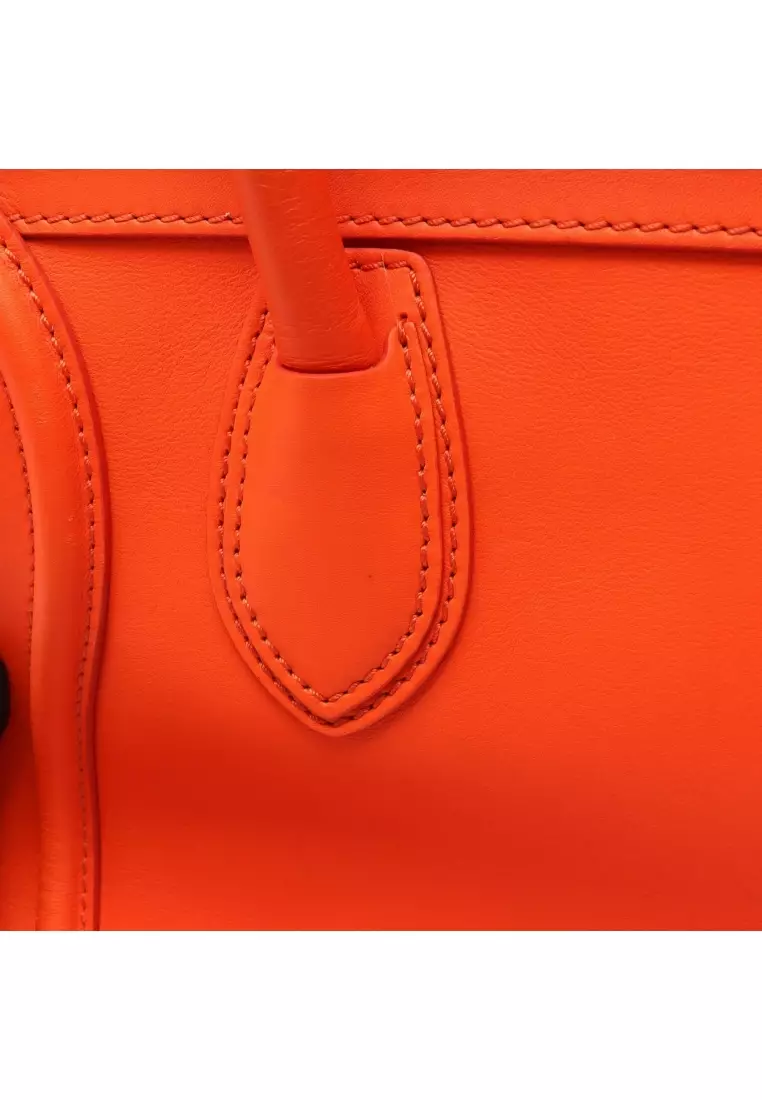 Pre-Loved Celine luggage mini shopper Handbag leather Orange red