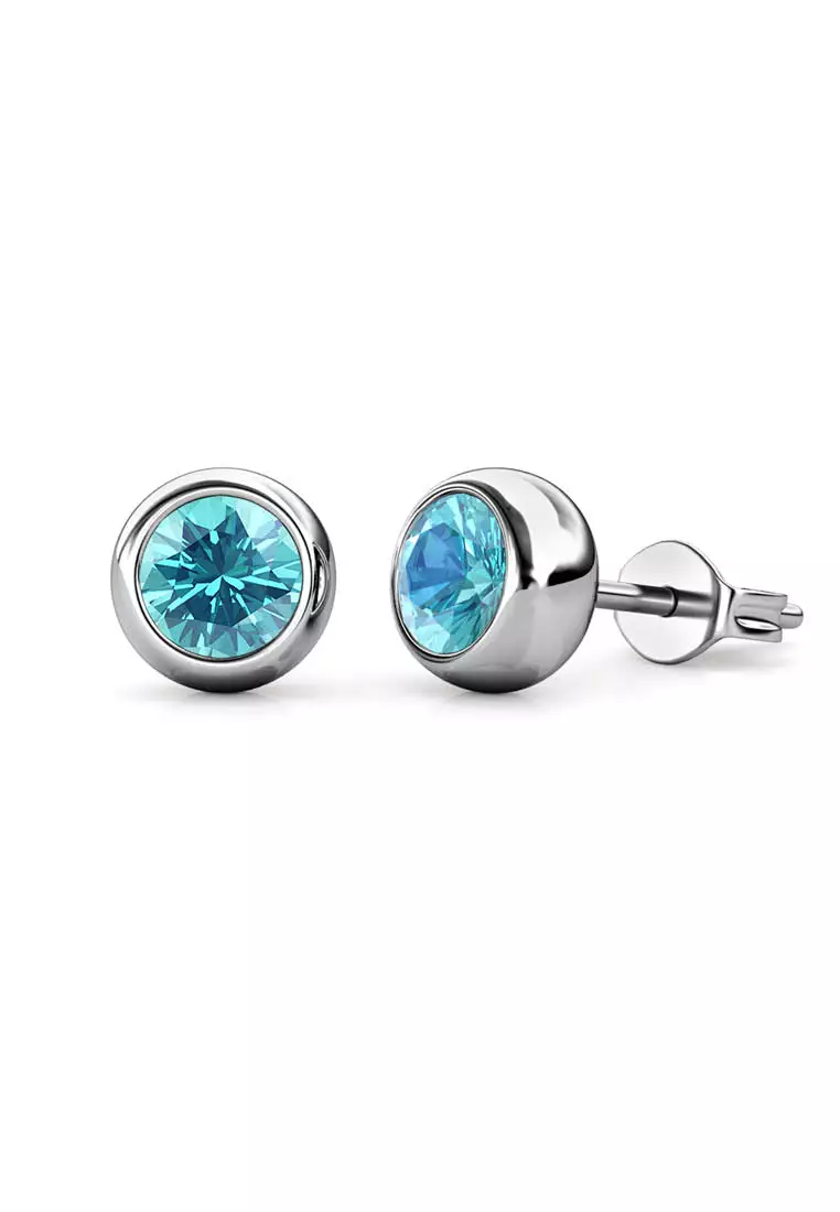 Birth Stone Moon Earring December Blue Topaz WG - Anting Crystal Swarovski by Her Jewellery