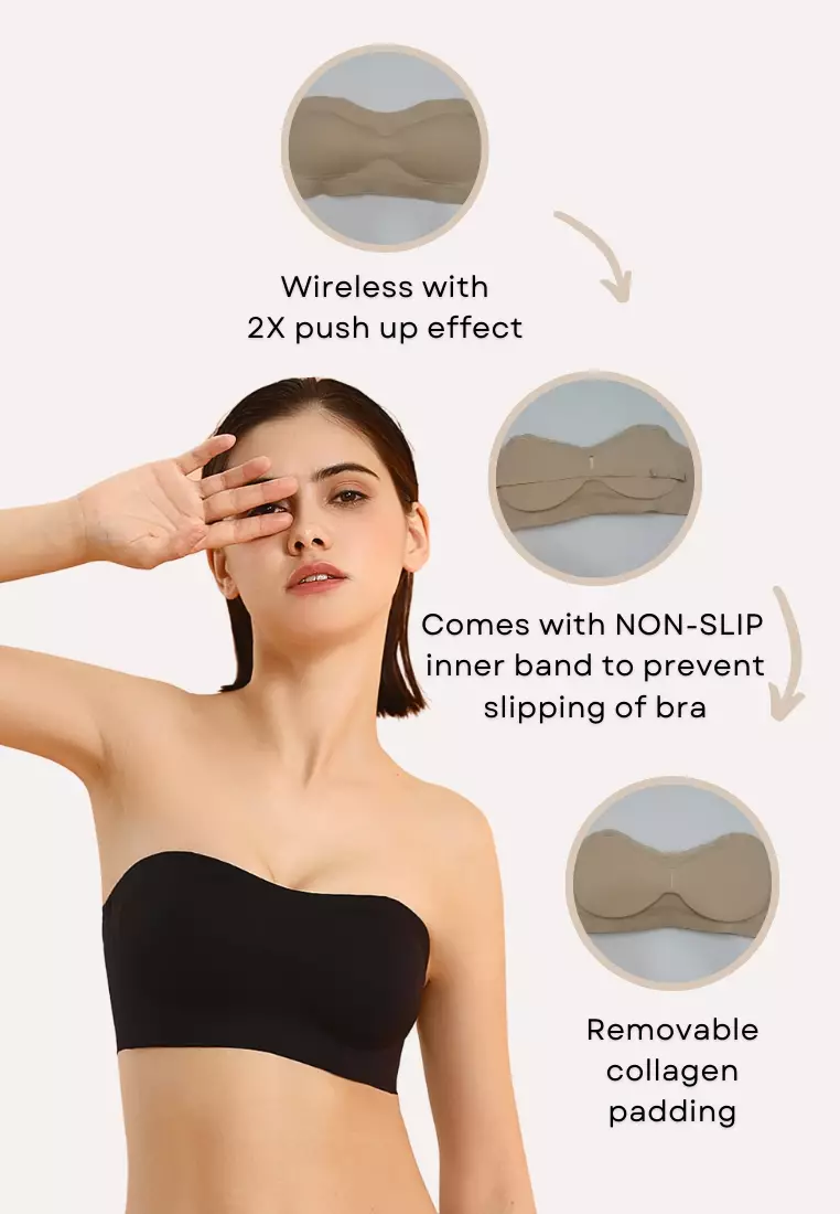 Nelly Seamless Ice Silk Anti-slip Non Slip Strapless Wireless Padded Push Up Bra in Purple 聚拢无肩带防滑高级冰丝内衣