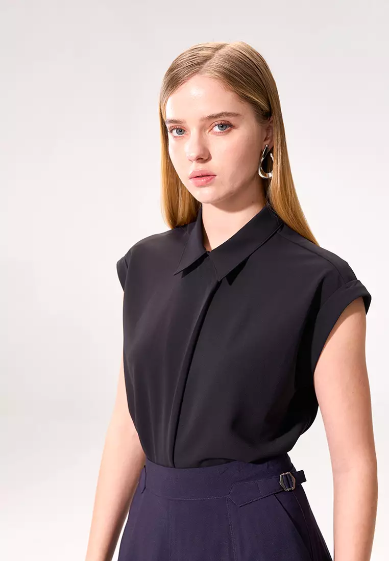 黑色袖反折無袖上著