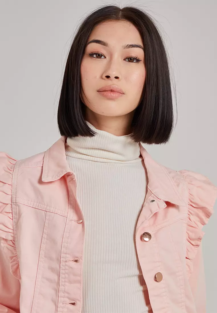 Denim jacket frill shoulder best sale