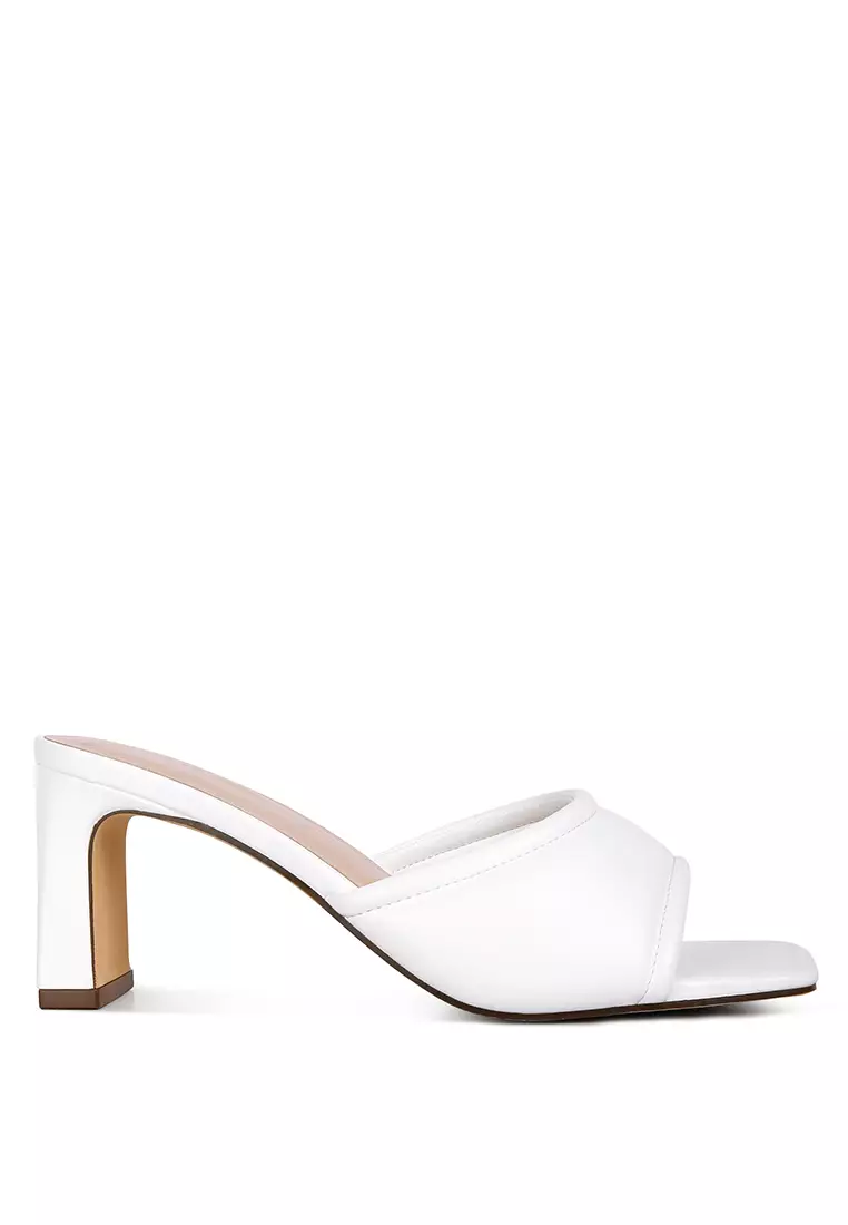 White leather block best sale heel