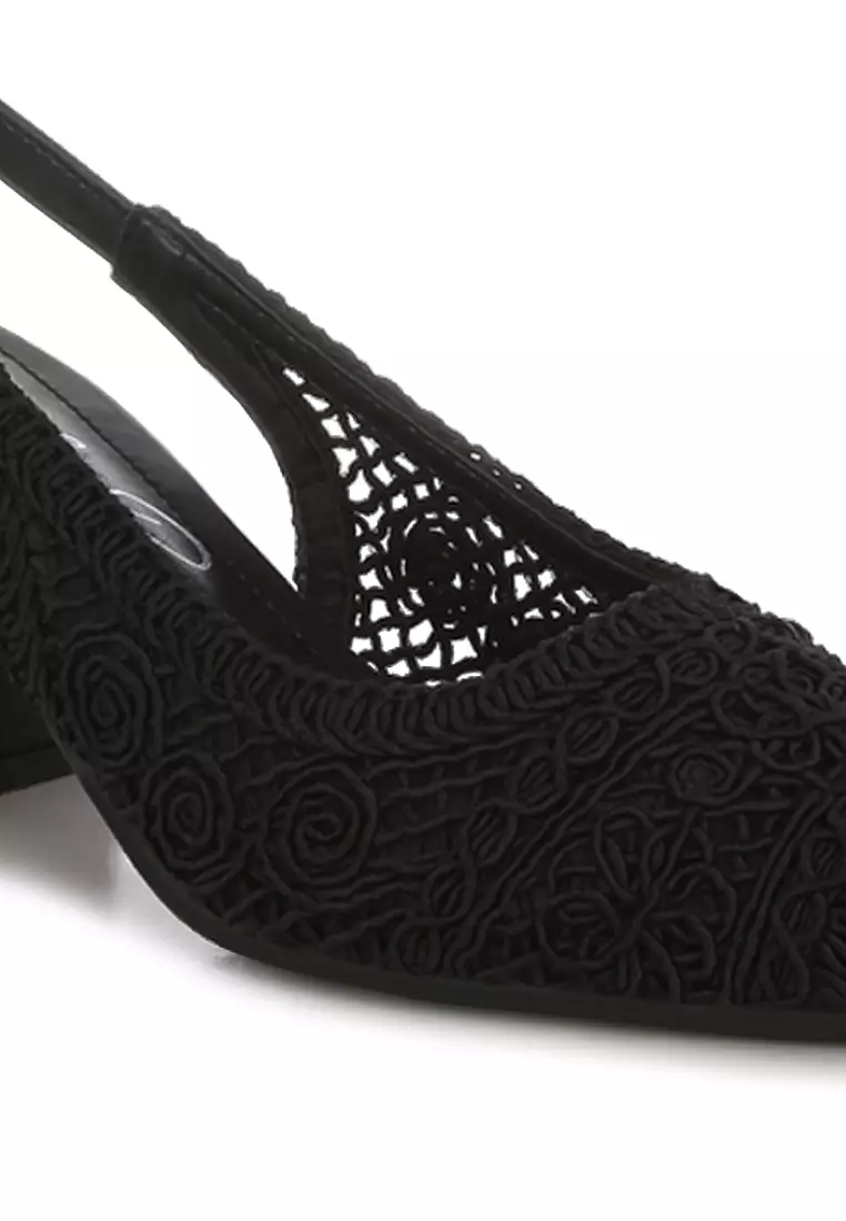 Woven Design Slingback Sandals in Black