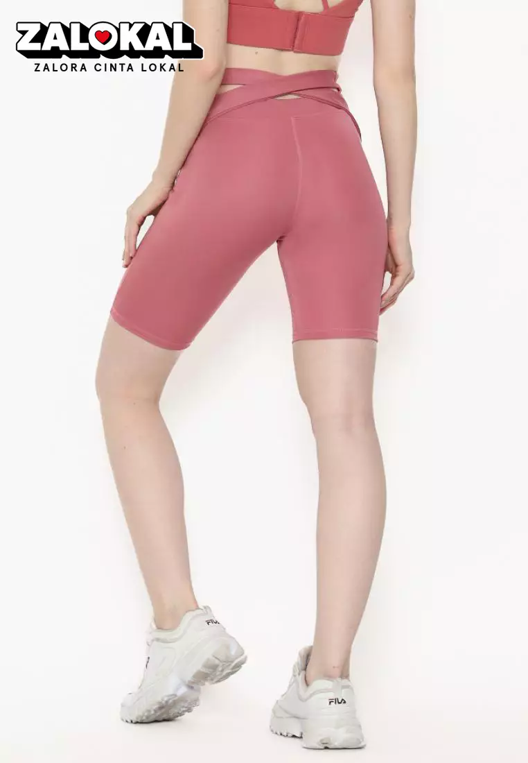 Fitwear -  Legging Pendek Olahraga Wanita KAGURA CROSS WAIST - MEDIUM WAIST - LOVE PINK