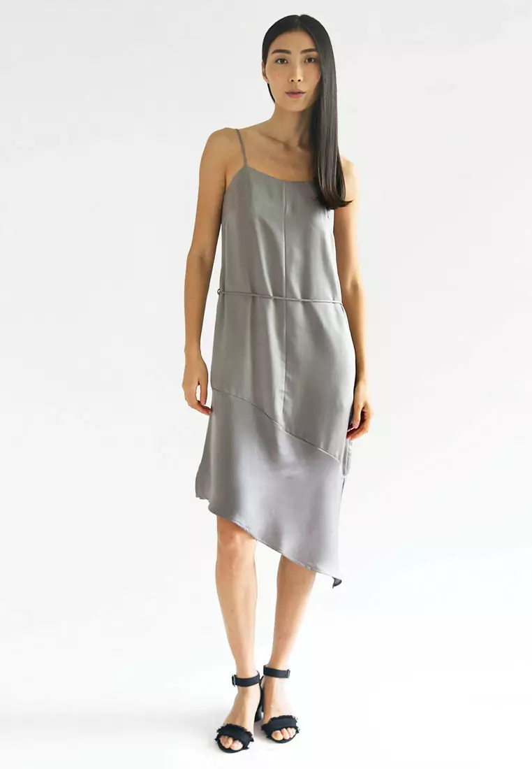 Chasin Asymmetric Slip Cami Dress in Pewter Grey