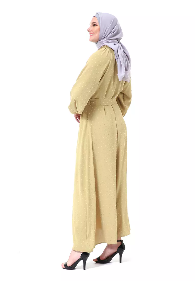 Atika Gamis Dress Muslimah Motif Polos Lengan Panjang Regular Fit High Quality Premium - Lime