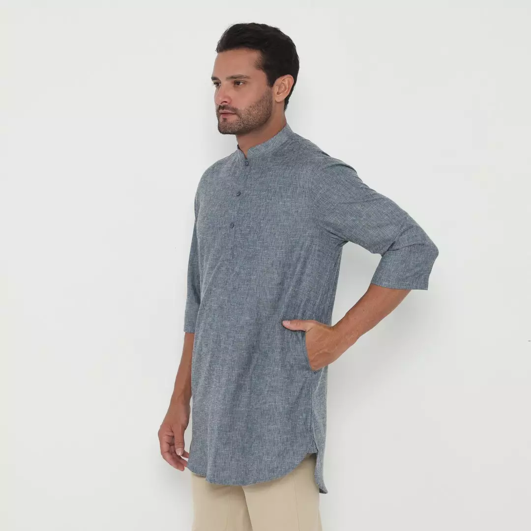 Jobb Khalil Baju Koko Pria Kurta Lengan Pendek Regular Fit Navy Warna Navy