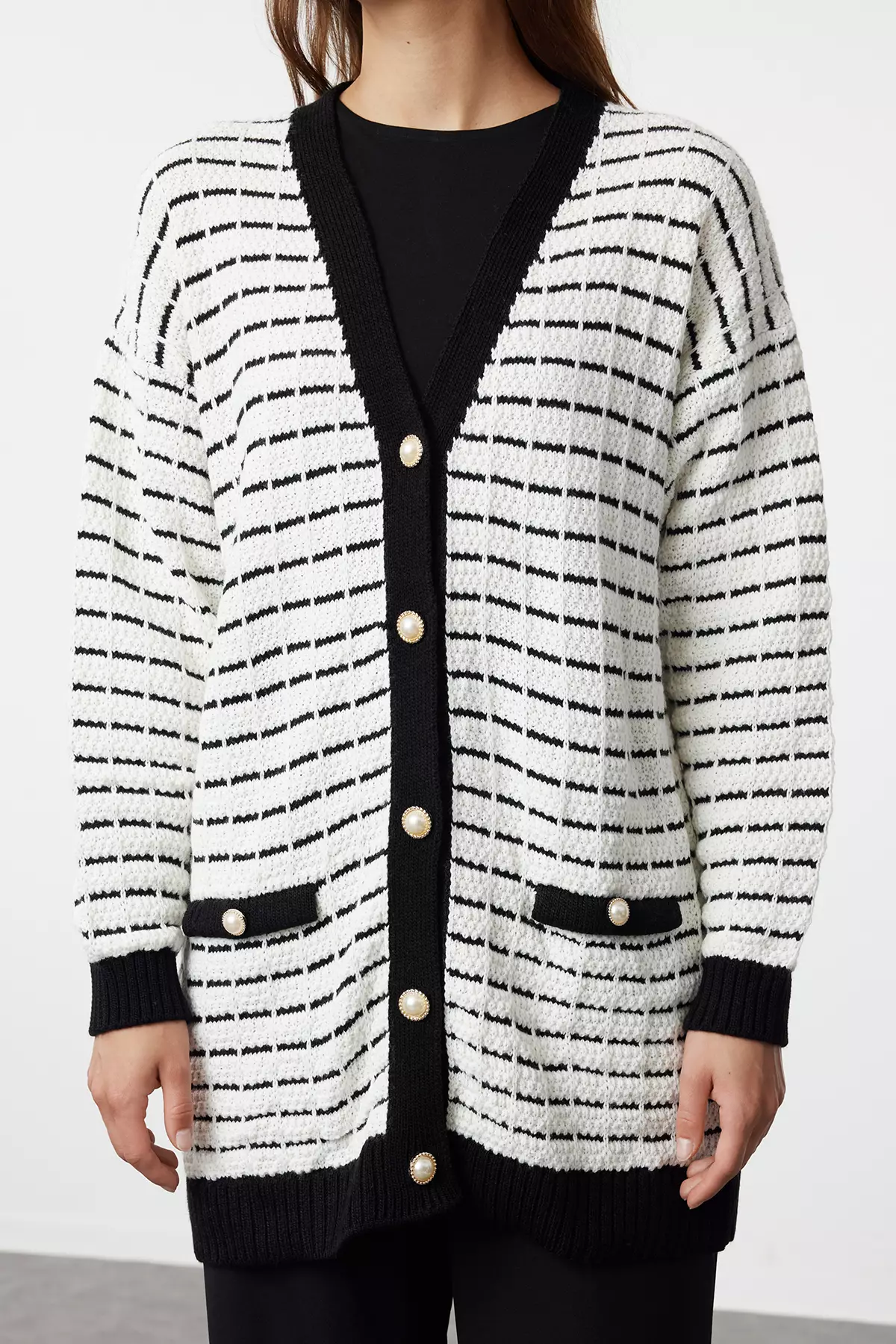 Tweed Knitwear Cardigan - Jacket Look, Black Tctaw25Th00016