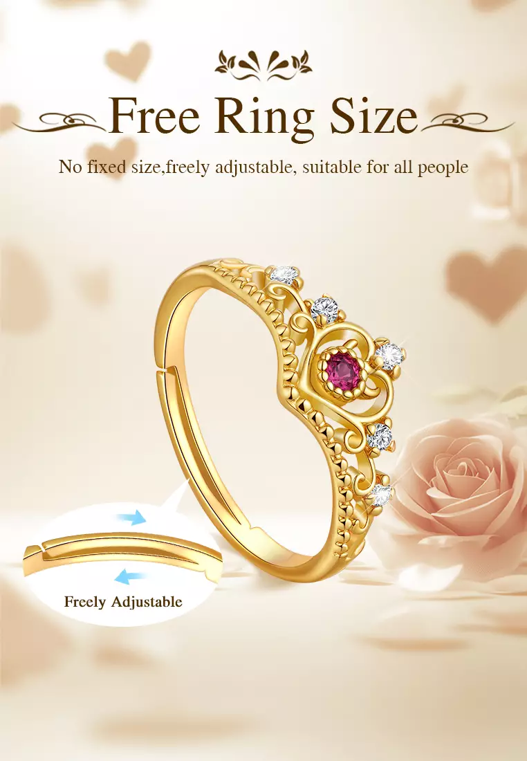 Cincin Wanita Original Red Zircon Berlian Berlapis Platinum Anti Pudar Ukuran Bebas Wanita Tunangan Cincin Cewek