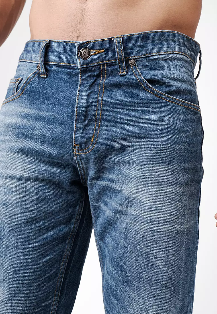 Tapered Fit Jeans Premium Mid Blue Wash