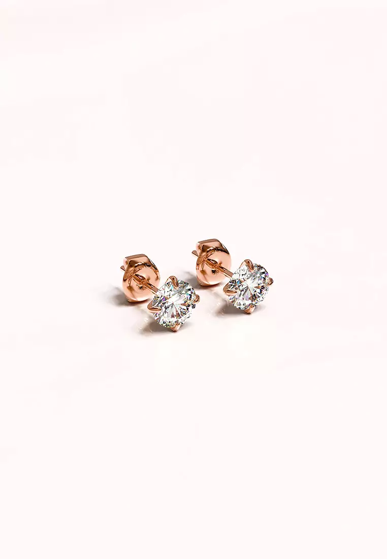 Solid Silver Mary Anne Crystal Stud Earrings In Rose Gold