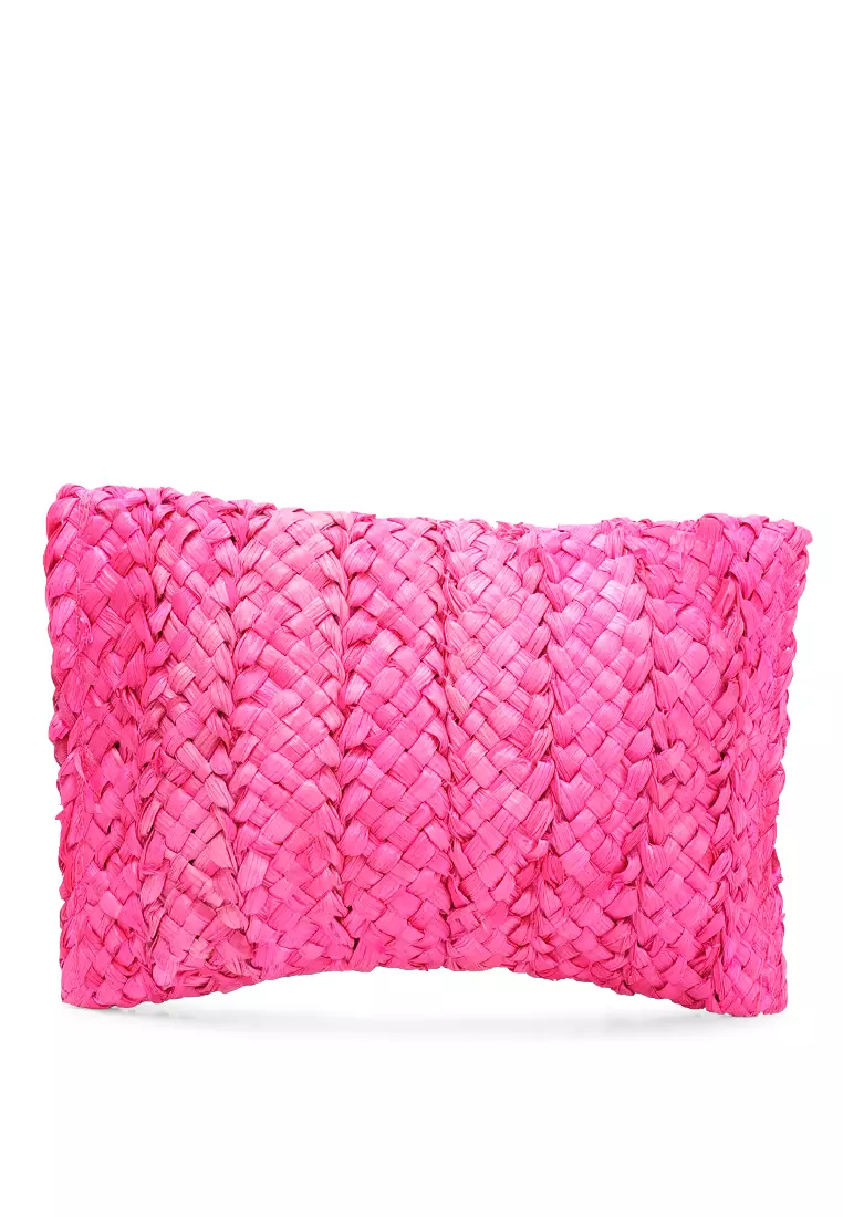 Tas Genggam Tali Jerami Warna Merah Mawar