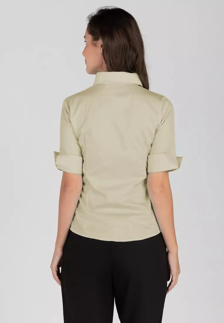 Diana 3/4 Sleeve Plain Button Down Office Blouse