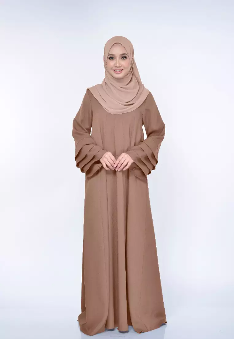Laura Abaya Modern Layer Sleeves Loose Style in Taupe Brown