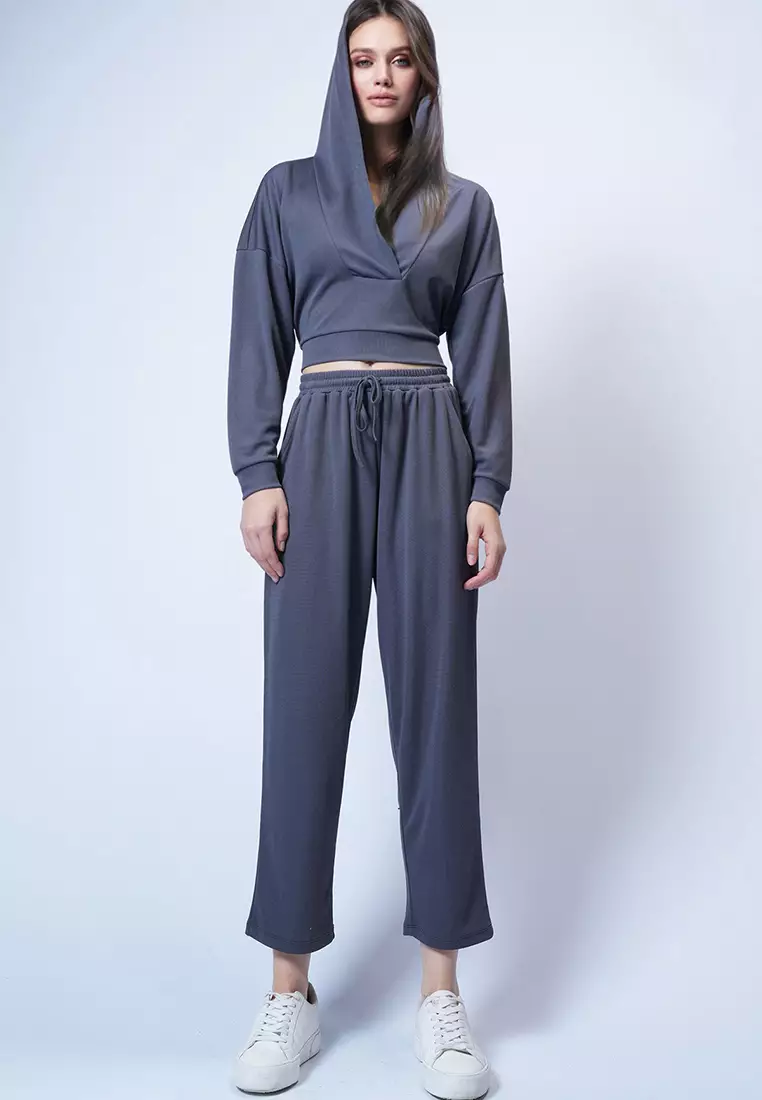Hooded Double Breasted Loose Cut Modal Bottom Top Set