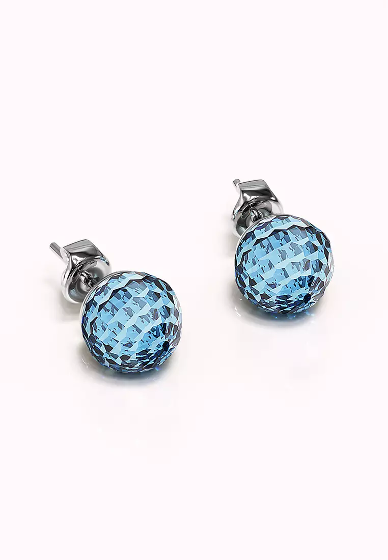Solid 925 Sterling Silver Aquamarine Blue Oval Stud Earrings Embellished with Crystals from SWAROVSKI®