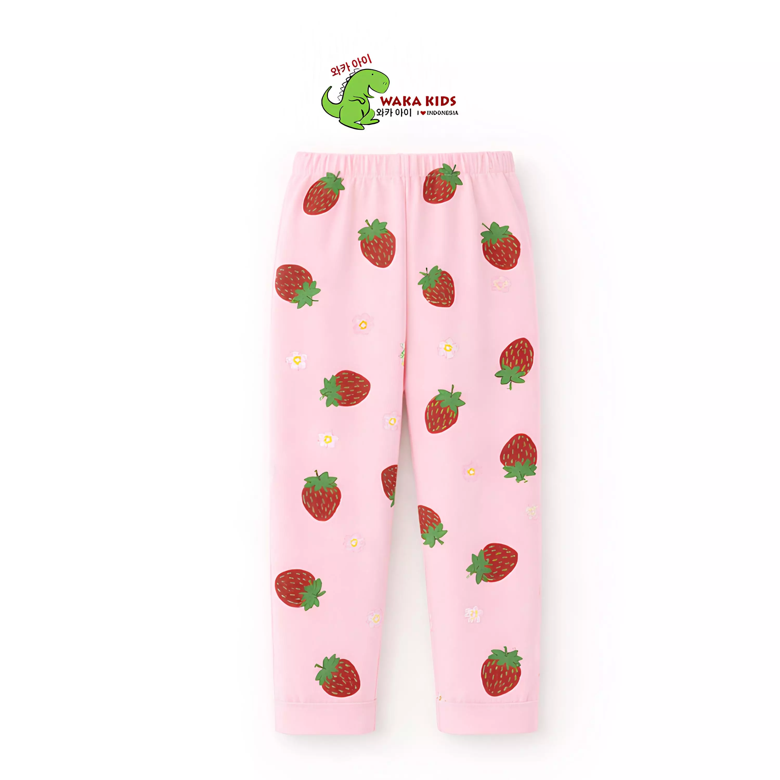 Wakakids Piyama Anak Cotton Setelan Baju Tidur Lengan Panjang Pajama Set Sleepwear Motif Love Strawberry Bahan Adem dan Lembut Venrz 4502