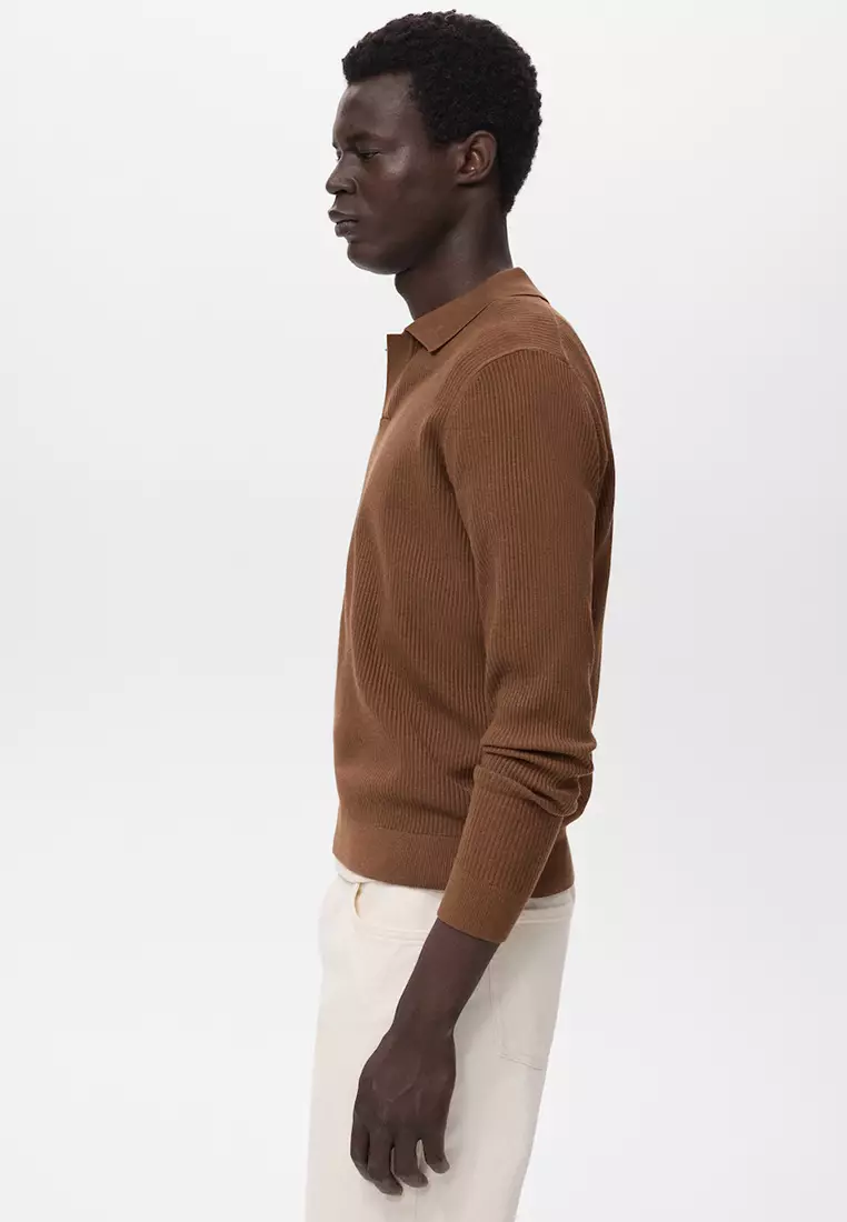 Cotton-Blend Ribbed Polo Sweater