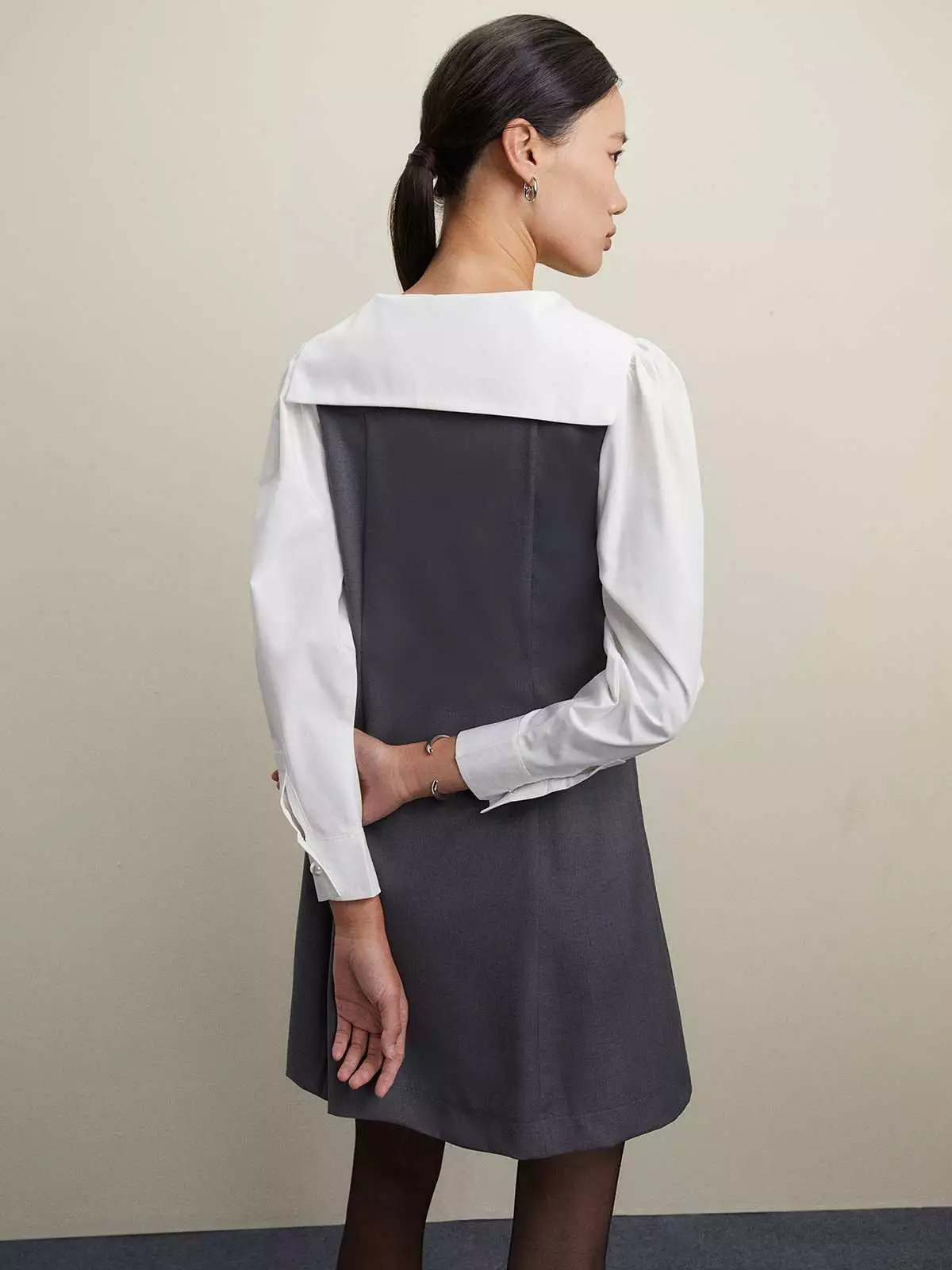 Pearl Button Layered Dress - Mid Grey