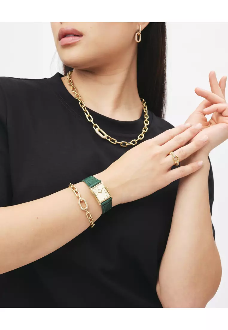 Bound 32x22mm Green Crocodile - Gold - Champagne Sunray Dial - Fashion Watch for women - Croc Leather Strap Watch - Female Watch - DW Official - Authentic