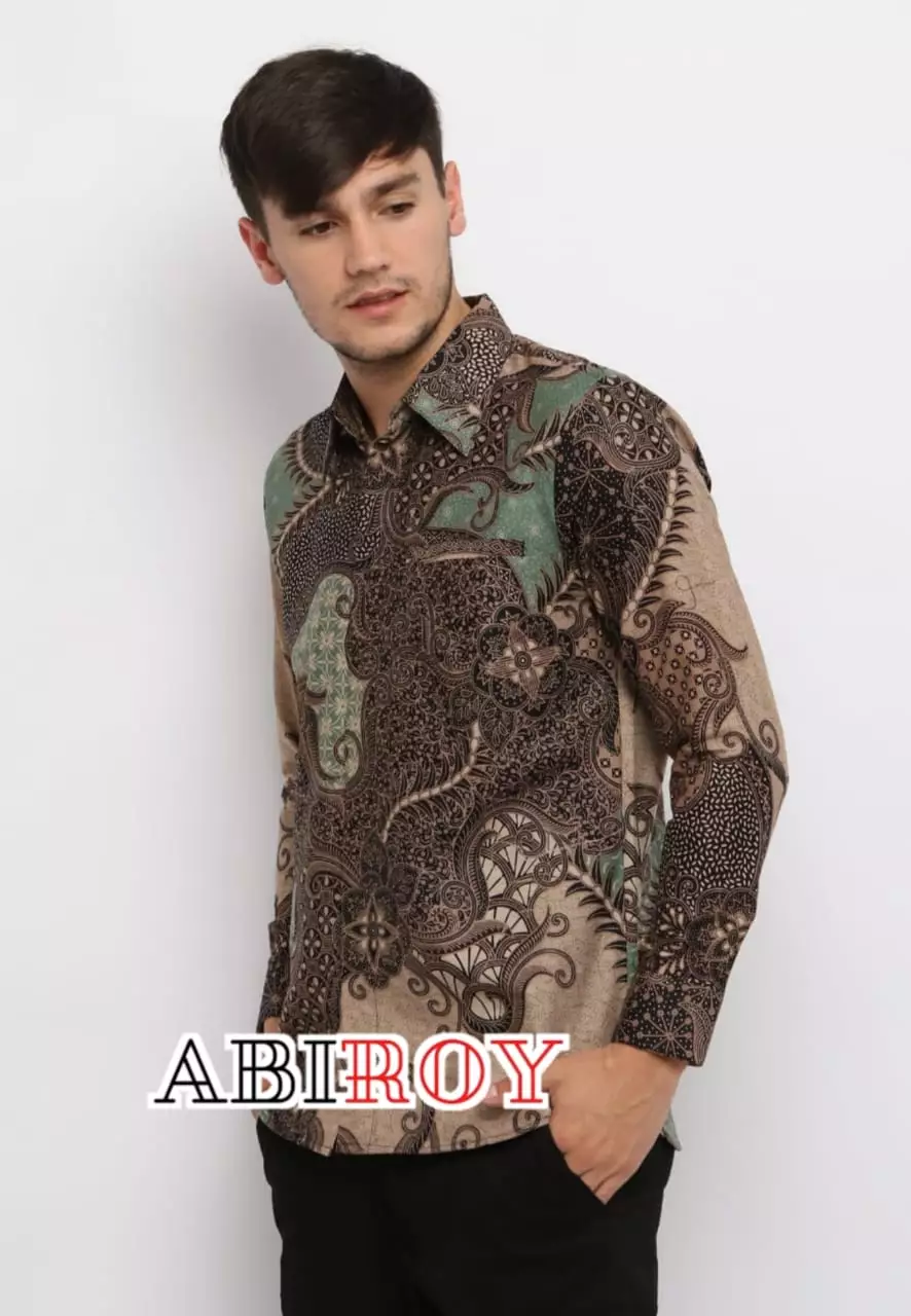 Kemeja Batik Pria Premium Slimfit Elegant Modern Lengan Panjang Trijata Ijo